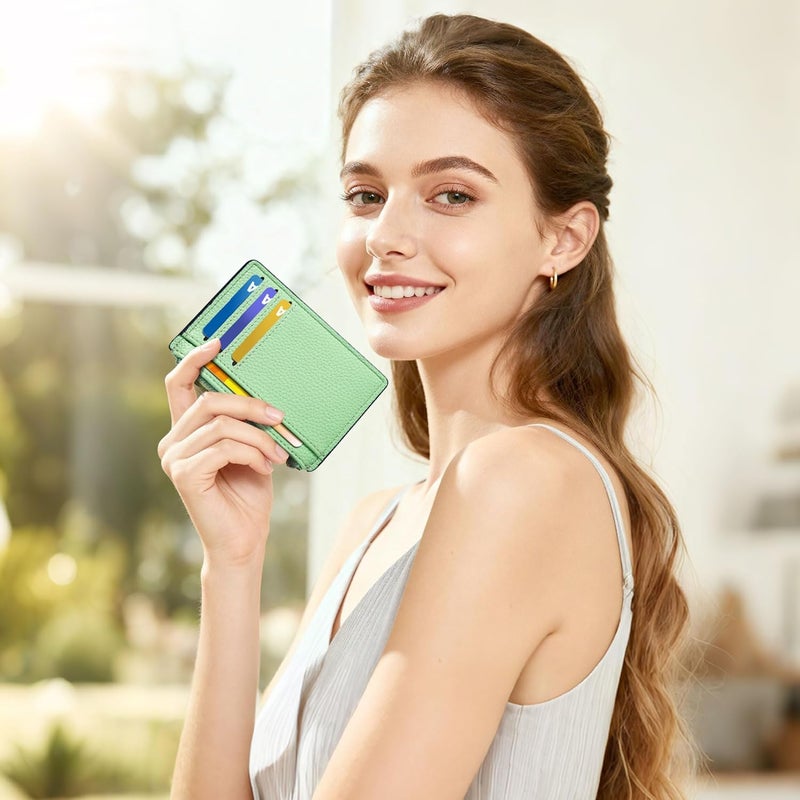 Tipmile Credit Card Holder for Women Slim Minimalist Front Pocket RFID Blocking Wallet Small Compact Card Case with ID Window, Grass Green - Image 4